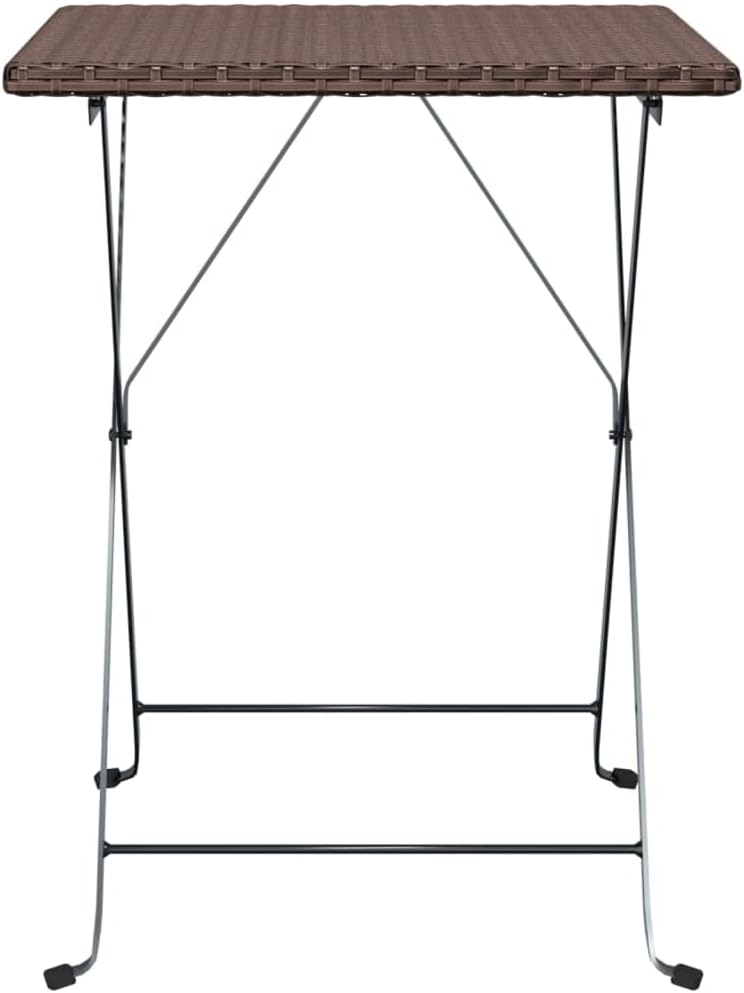 Folding Bistro Table Brown PE Rattan with Powder-Coated Steel Frame Medium Foldable Patio Side Table for Small Outdoor Patio and Garden Dining