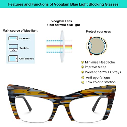 Image of VOOGLAM Oversize Cat Eye Blue Light Blocking Glasses for Women Anti UV EyestrainComputer Gaming TV Phone Glasses Garza