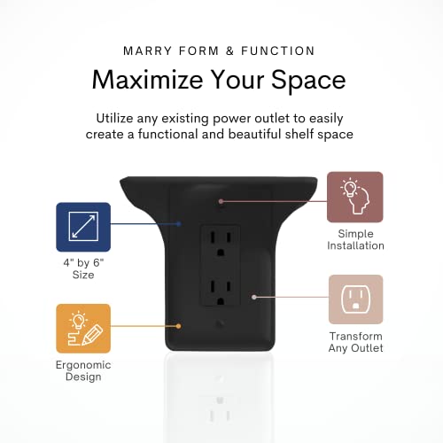 Power Perch Wall Outlet Shelf – Transform Your Outlet into a Space-Saving Display! Perfect for Alexa, Electric Toothbrush & More – Sturdy Light Socket Shelf by Storage Theory - (Black, 2 Pack) - Thumbnail 5