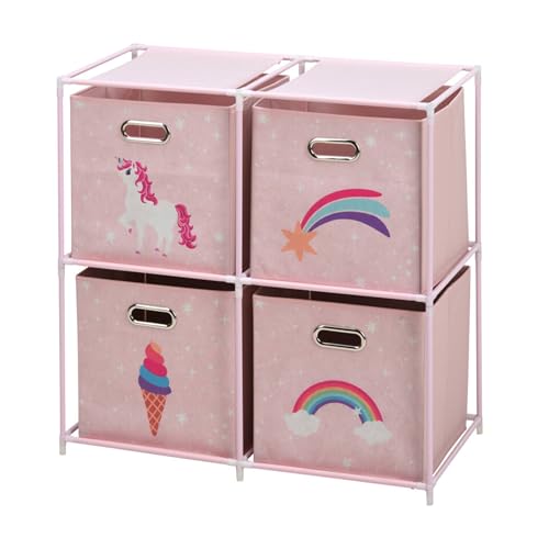 Well Home Cajonera Infantil de 4 Compartimentos con marcos de metal y color Rosa