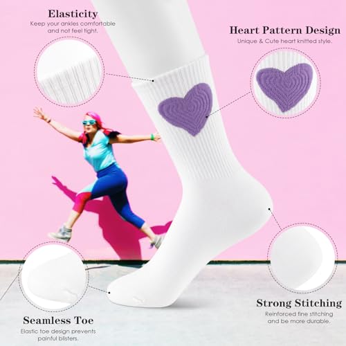 6 Pairs Women's Cute Crew Socks Ankle High Cotton Funny Heart Breathable Athletic Running Socks Gifts For Women Girls3