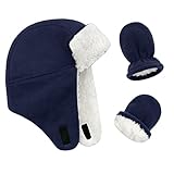 Toddler Winter Hats Trapper Baby Boy Sherpa Hat and Mitten Set Warm Fleece Kids Caps Gloves for...