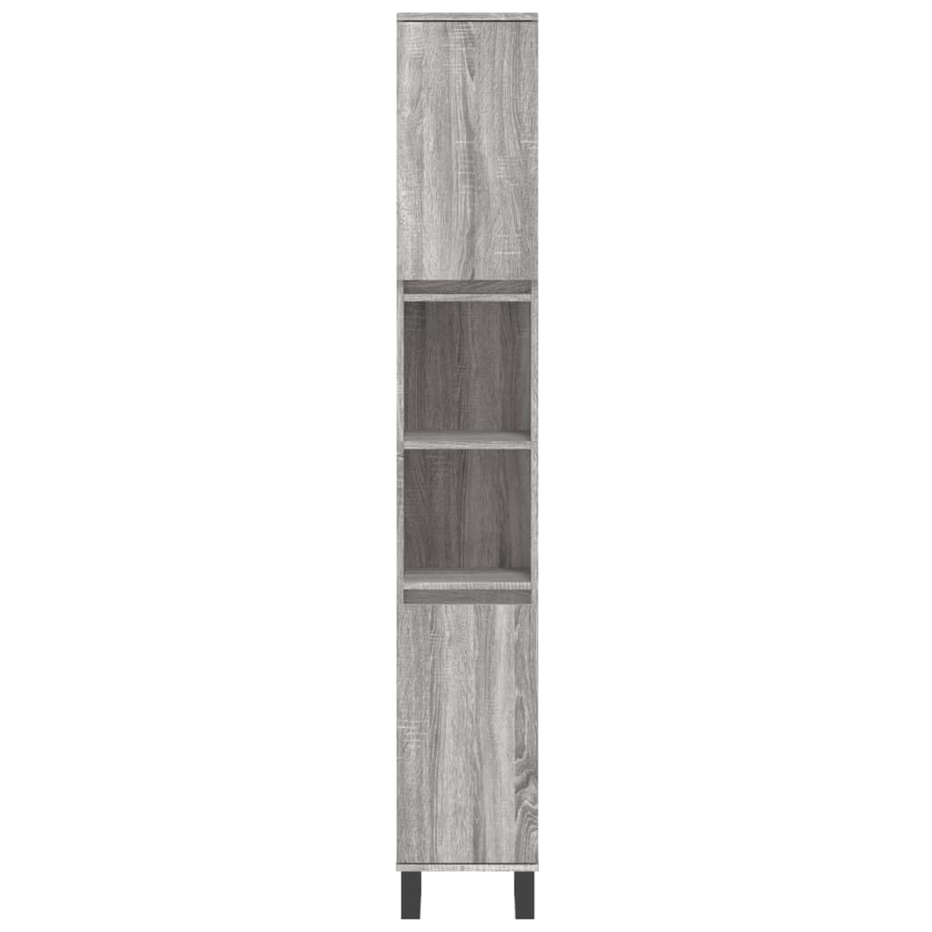 Set di mobili da bagno in legno Sonoma grigio, 3 pezzi, con mobiletto per lavabo, armadietto alto, armadietto a specchio, cassetto, scaffale, salvaspazio, per bagno e WC degli ospiti