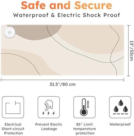 iCasso Heated Mouse Pad, Electric Warm Desk Pad with 3 Heating Levels & 3 Auto Shut-Off Levels for Computer Keyboard, 31.5" x 13" Large Safe Desk Mat Hand Warmer for Home Office Work (Art Brown)