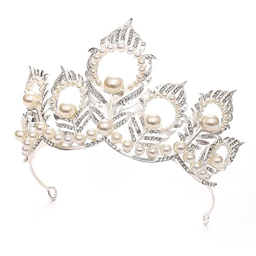 Tiaras y Coronas para Mujer, Tocado Barroco Retro, Corona de Perlas Plateadas para Boda, Vestido de Novia, Tocado de Novia, Corona para el Cabello Popular para Mujer.