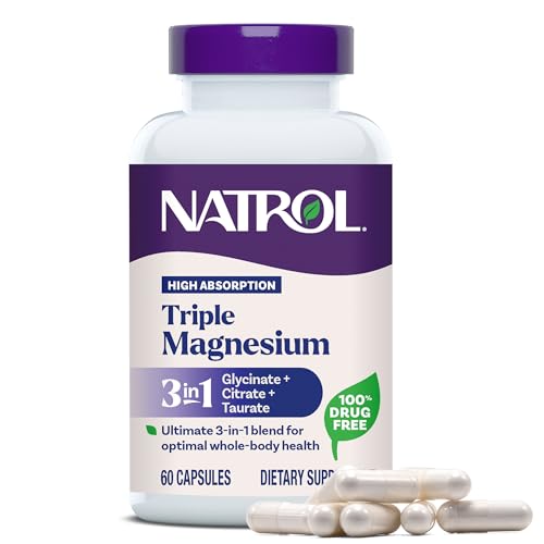 Natrol High Absorption Triple Magnesium, Glycinate&Citrate&Taurate, 60 Caps