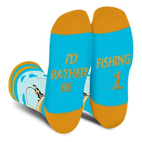 Funny Fishing Socks for Men Teenage Boys-I’d Rather Be Fishing Novelty Funky Fun Cool Socks - Teens Crazy Silly Crew Socks-Funny Fisherman Fishing Gifts Christmas Stocking Cover