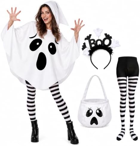 4 PCS Disfraz Fantasma Mujer Halloween, Capa Fantasma Disfraz Adu...
