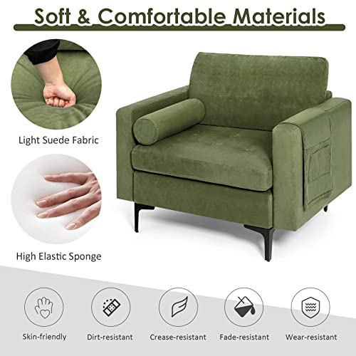 Giantex Single Sofa, Accent Chair, Armchair W/Comfy Cushion Bolster, Armrest Magazine Caddy Pockets, Living Room Upholstered Leisure Chair For Bedroom Reception Room Green #TOP4
