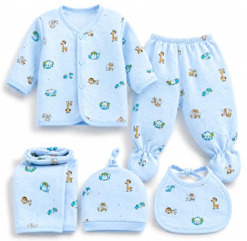 Image of First Kick Presents New Born Baby Summer Wear Baby Clothes 5Pcs Sets 100% Cotton Baby Boys Girls Unisex Baby Cotton /Summer Suit Infant Clothes First Gift for New Born Baby