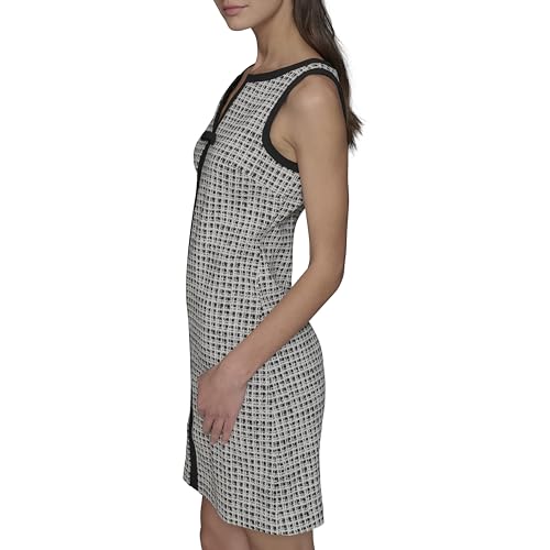 Image of Karl Lagerfeld Women's Sleeveless Split Neck Contrast Trim A-line Mini Dress with Bow Detail