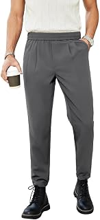 Mens Dress Pants with Pockets Casual Drawstring Suit Pants Elastic Waist Stretch Chino Pants Twill Jogging Pants