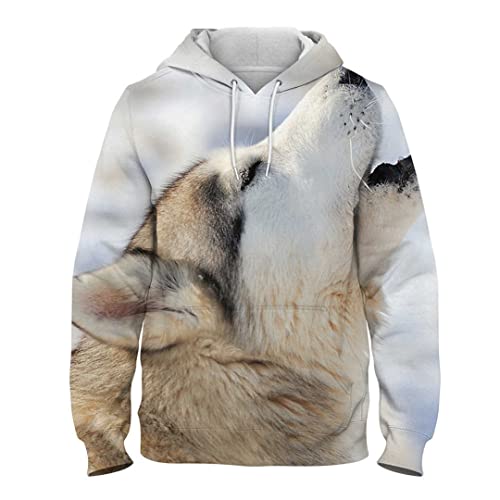Sweat à capuche pour homme avec impression 3D motif loup décontracté à col rond surdimensionné, Cozok221, XXXXXL Cover