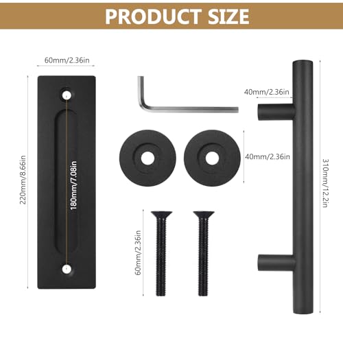 Schiebetürgriffe Schwarz, 310mm Schiebetüren Schiebetür Griffe, doppelseitiger Scheunentürgriff Eingebettet, Scheunentor Griff, Scheunentorgriffe, Handgriffe für Schlafzimmer Möbel Gartentorgriffe