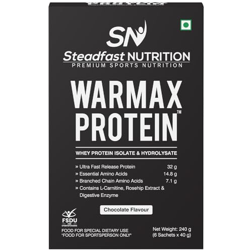 Image of Steadfast Nutrition Warmax Whey Protein Isolate & Hydrolysate Powder 32G Ultra Fast Release Protein (Chocolate 6 Sachets, 240g)