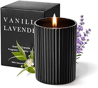 Scented Candles Gifts for Women & Men: Black Lavender Candles Scented Valentines Gifts for Him100% Soy Wax Reeded Large Glass Jar Aromatherapy Long Burning Candles Use for Bath Gifts