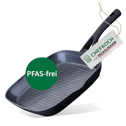 FACKELMANN Chefkoch trifft Keramik-Grillpfanne Hamburg – Hochwertige 28 cm Antihaft-Pfanne aus recyceltem Aluminium, backofengeeignet, für alle Herdarten