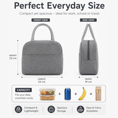 Image of Milton Reusable Lunch Bag Set of 2 with Thermal Lining, Large Capacity Food Carrier for Office School Travel Picnic and Outdoor Activities, (Grey,Grey