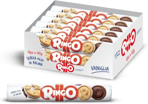 Pavesi Snack Ringo Vaniglia, 12 Pack da 165 g, Formato Tubo | Biscotti Farciti con Crema al Gusto Vaniglia, Snack per Merenda o Pausa Studio
