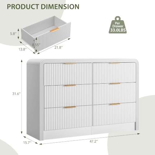 Image of Decofy Fluted 6 Drawers Dresser, 47.2'' Wide Chest of Drawers for Bedroom
