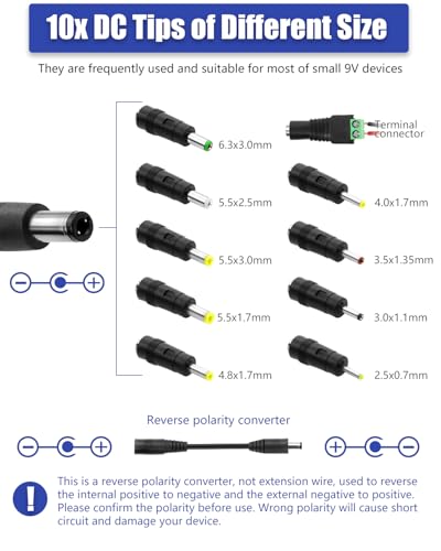 9V 2A Power Adapter DC 9V Power Cord Universal Power Supply AC 100-240V to DC 9 Volt 2 Amp 2000mA 1500mA 1000mA Adapter with 5.5x2.5mm&More 10 Tips for Speaker Cooling Fan Security Cameras3