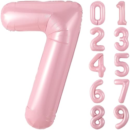 Image of Number Balloons Pink Party Balloon - Giant Number 7 Balloon, 40 Inch Large Balloon, Birthday Decorations for Women, Birthday Balloon for Anniversary Baby Shower Princess Party Decorations