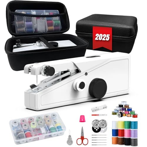 2025 Handheld Sewing Machine, Portable & Cordless Mini Sewing Machine for Beginners - Electric Fast Stitching, DIY Fabric Clothes Repair Kit, Home Travel Mending Machine with Accessories,White