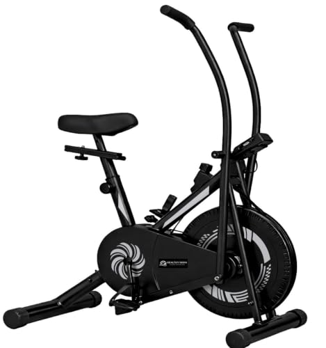 Image of Fitness Exercise Bike with Moving Handles | 8 Level Resistance Cardio Workout Cycle | Stationary Dual Action Home Gym Equipment for Full Body Training (Grey and Black)