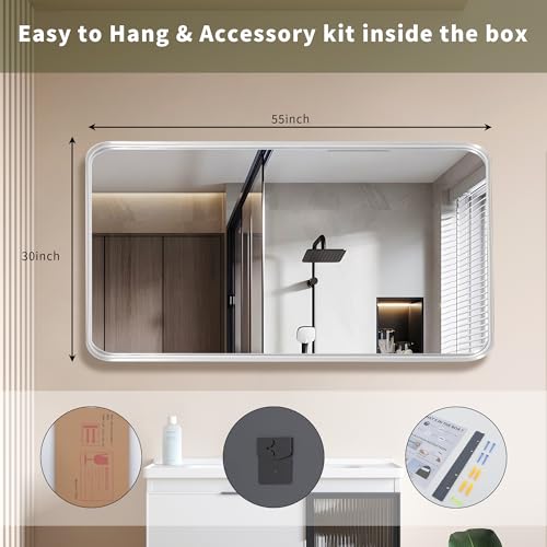 30x55 Silver Bathroom Mirror concave Frame,Wall-Mounted Mirrors,Mirror for Bathroom,Bathroom Mirrors Pair,Bathroom Vanity Mirror,Espejo para baño