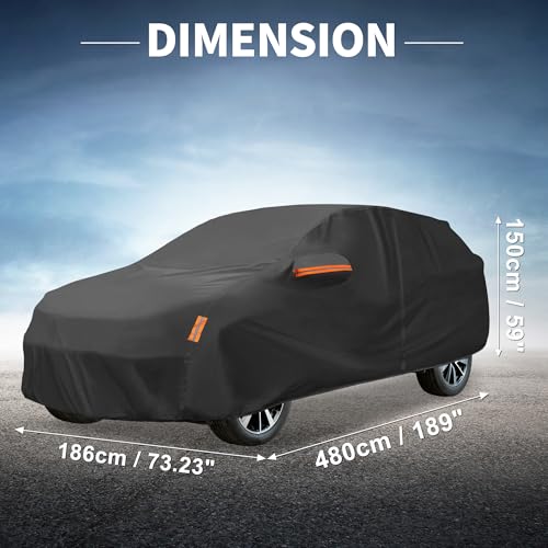 X AUTOHAUX wasserdichte Autoabdeckung, Aluminiumfolie, für den Außenbereich, für Honda CR-V, mit Reißverschluss für Fahrertür, 480 x 186 x 150 cm, Schwarz