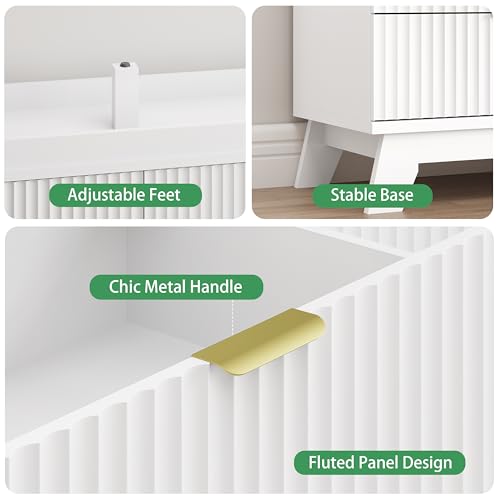 Image of Xixini Fluted Dresser for Bedroom with 7 Drawers, 48 inch Wide Modern Chest of Drawers with Metal Handle, Wooden Dresser TV Stand, Wood Closet Clothes Storage Organizer for Living Room, Hallway, White