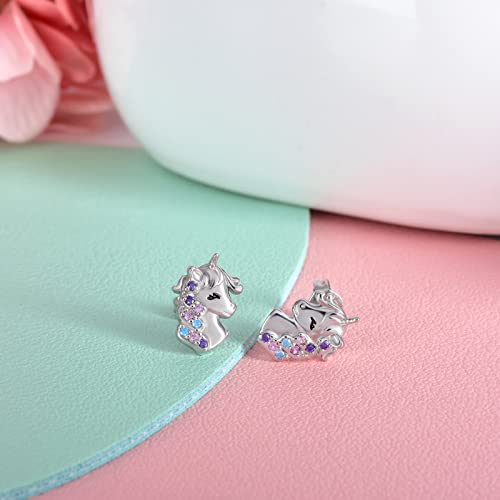 Unicorn Stud Earrings for Teen Girls - Sterling Silver Cute Animal Earrings for Women Hypoallergenic Cubic Zirconia Small Earrings for Sensitive Ears Dainty Post Earrings Gifts for Birthday Christmas4
