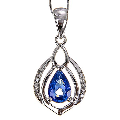 Collier goutte d'eau bleu en argent et or blanc 18 carats