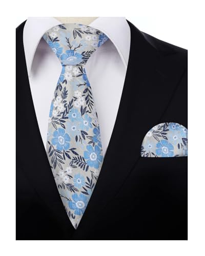 Image of Alizeal Mens 3.15'' Natural Flower Pattern Tie with Floral Pocket Square Set