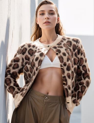 Arssm Womens Leopard Printed Cardigans 2024 Crewneck Printed Fluffy Sweaters Long Sleeve Fuzzy Sweater Knitwear2