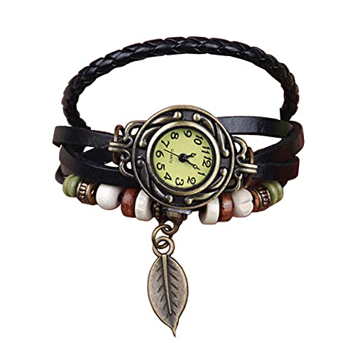 Montre à quartz analogique noire avec bracelet multicouche chic pour fille