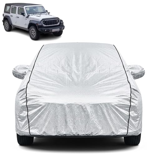 Image of Waterproof Car Cover for Jeep Wrangler | Dustproof, UV Resistant & Scratch Protection | Soft Cotton Lining | Triple Stitched | Mirror Pockets & Elastic Fit | Silver