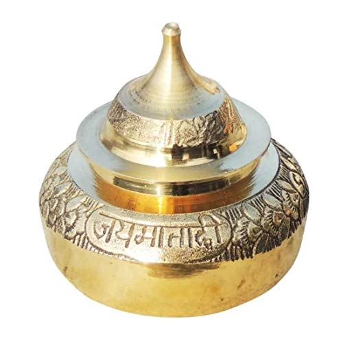 Image of Handmade Pital Sindoor Dani or Kumkum Dibbi /Golden Sindur Box /Pill box /Sindoora Round Shape (4.2X4.2X4.8 cm) Made of Pure Brass (Pack of 1)