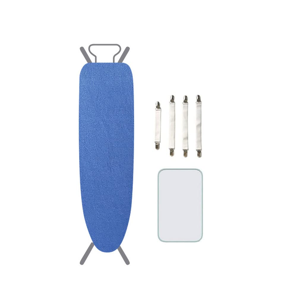 Treer Ironing Board Cover, Drawstring Tightening Scorch Resistant Padding Ironing Board Covers,Include Protective Scorch Mesh Cloth and 4 Fasteners (147x48cm,Blue)