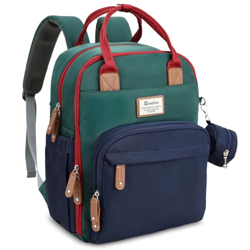 Image of RUVALINO Diaper Bag Backpack-Multifunction Baby Travel Bag with Changing pad, Insulated Bottle Holders & Pacifier Case, Large Capacity, Waterproof, Red-Green-Blue