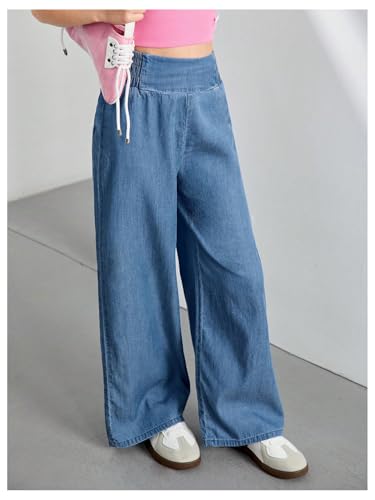 GORGLITTER Girl's Wide Leg Jeans Smocked High Waist Loose Denim Pants3