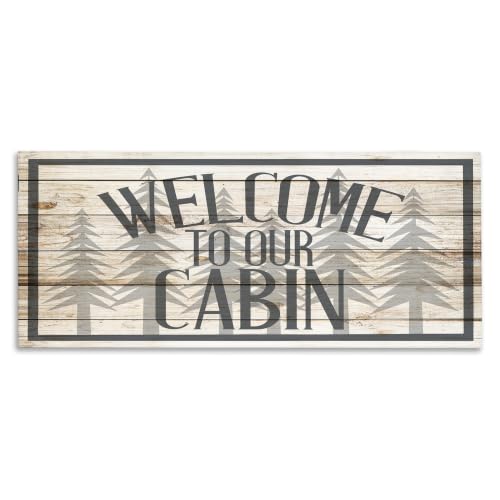Stupell Industries Cabin Welcome Pine Trees, 10 x 24 Inch Canvas Wall Art