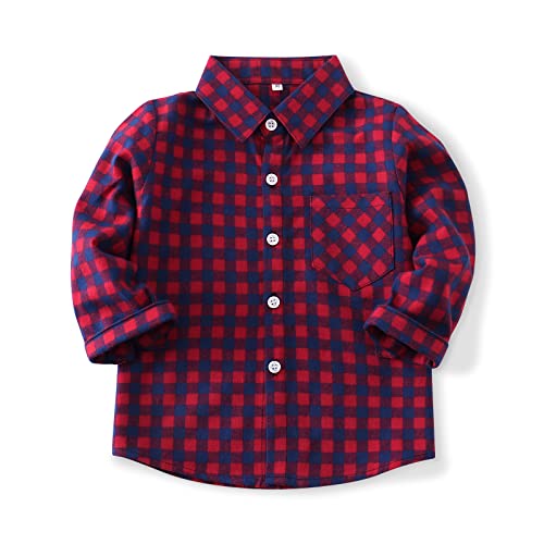 Image of Aeslech Men's Regular-Fit Long-Sleeve Plaid Flannel Shirt T006 Red Blue 2XL