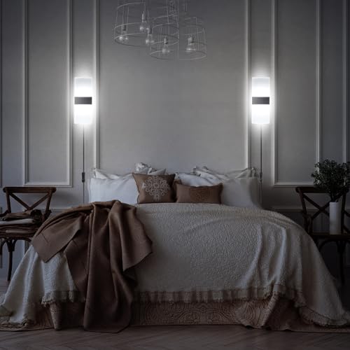 TRLIFE Wall Sconce Plug in, Modern Wall Sconces 12W LED Wall Sconce 6000K Cool White Acrylic Wall Mounted Light Wall Lights with 6FT Plug in Cord and On/Off Switch on The Cord(2 Pack, Black) by TRLIFE - Image 3