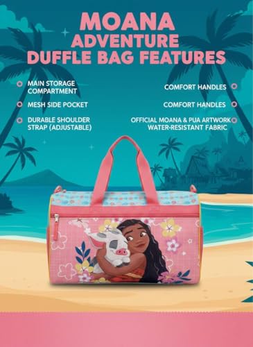 Image of Disney Moana Kids Duffle Bag 16.5 inch - Travel & Sports Bag with Zipper Pocket, Mesh Side Pockets & Shoulder Strap