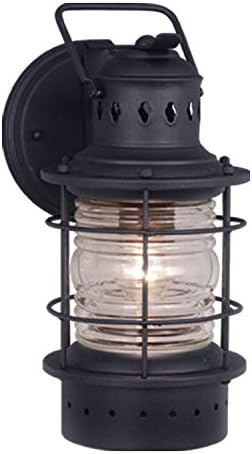VAXCEL Hyannis 12.25 in. H 1-Light Textured Black Coastal Outdoor Wall Sconce Made of Durable Steel, Clear Ribbed Glass Shade, LED Compatible, Use for Exterior Porch Patio Front Door or Garage