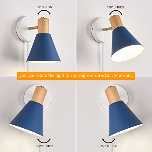 Clankin Wall Sconces Lighting Fixture Set Of 2, Rotatable Wall Mounted Bedside Reading Lamp For Industrial Bedroom Bathroom, Sink Light For Hallway Living Room (Blue-Pluginswitch, 2 Pack) #TOP4