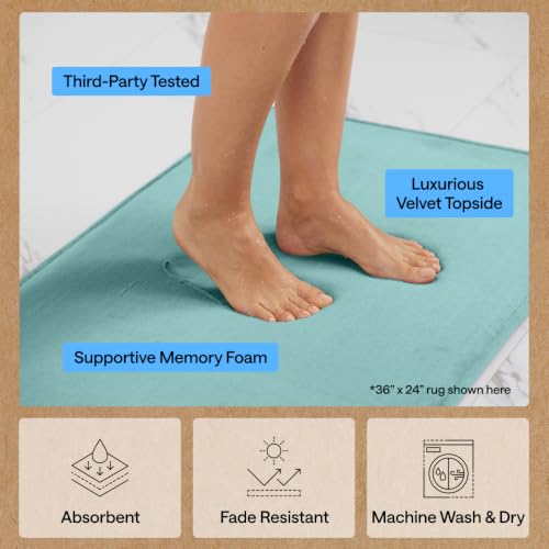 Image of GORILLA GRIP Memory Foam Bath Mat, Soft Absorbent Velvet Bathroom Mats, Durable Dots on Underside, Machine Washable Bathmat, Carpet Rug Room Decor for Shower Tub Floor RV, 30x20 Rugs, Seablue