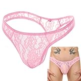 Anzhee Herren Strings Sexy Spitze Unterwäsche String Herren Tangas Thong Männer Unterhosen Rosa