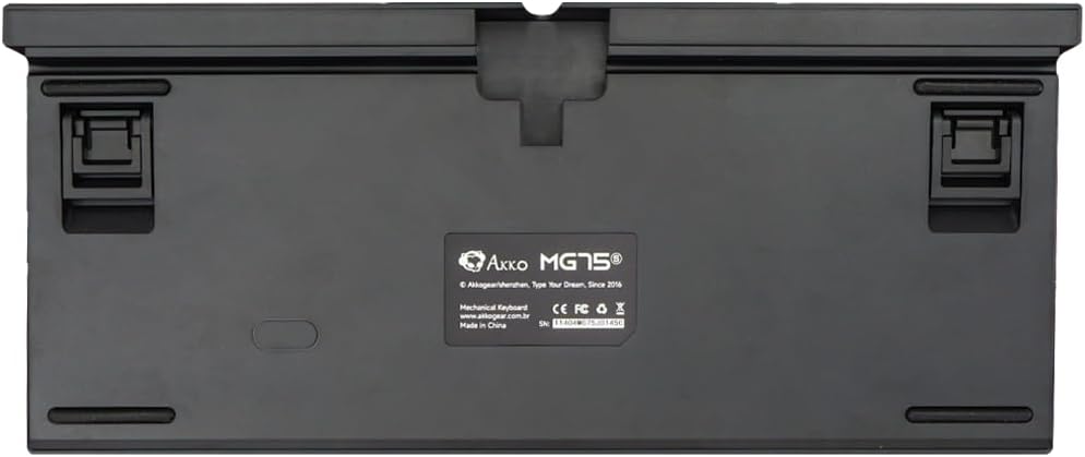 Underside of the Akko MG75 keyboard showing adjustable feet